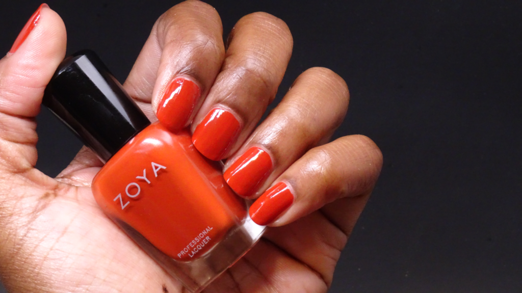 Zoya Jackie: brick red cream nail polish with orange undertones