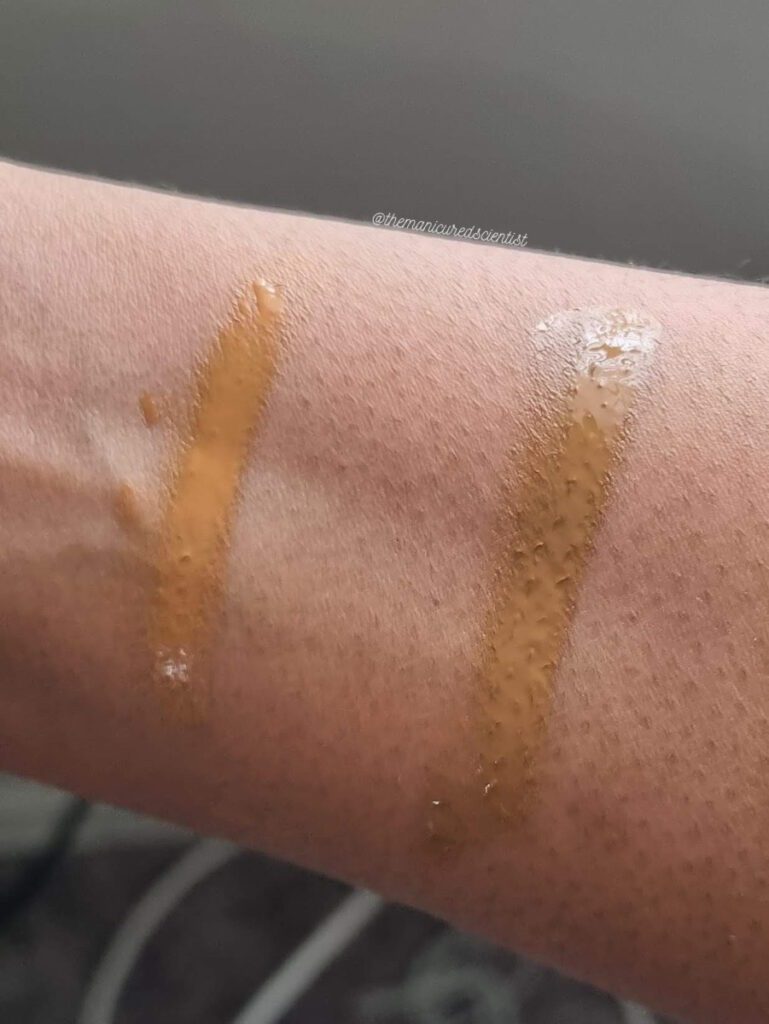 two shades of the Smashbox Halo tinted moisturizer swatched next to each other